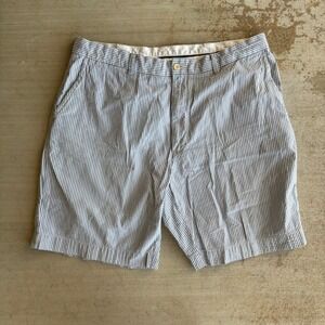 VTG Polo Ralph Lauren Mens 38 Blue & White Seersucker Stretch Classic Fit Shorts